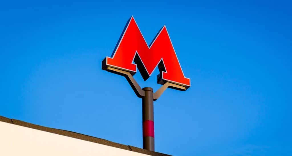 Moscow Metro "M" sign.